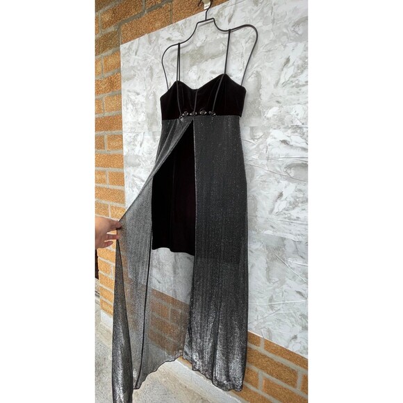 Blondie Nites Vintage 90s Gown - Glamorous Black Velvet & Silver Shimmer Maxi - Picture 7 of 11